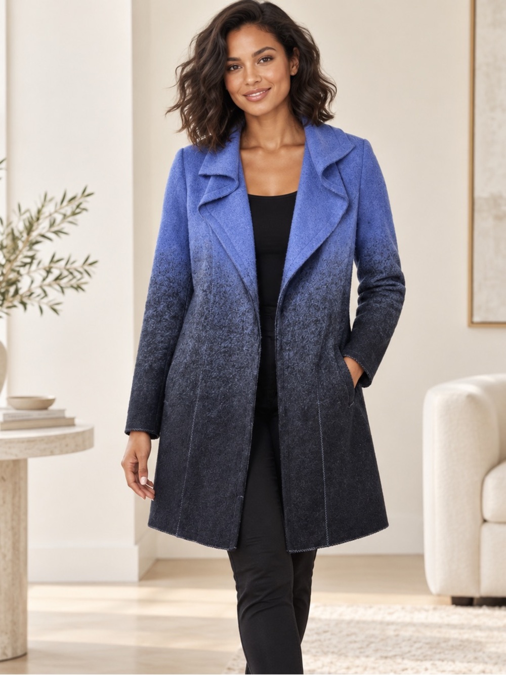 NIC+ZOE Blue Ombré Waterfall Collar Longline Jacket Coat XS